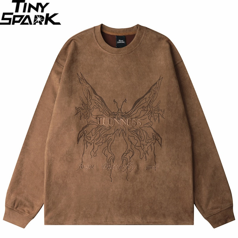 Butterfly Monster Embroidery Suede Sweatshirt