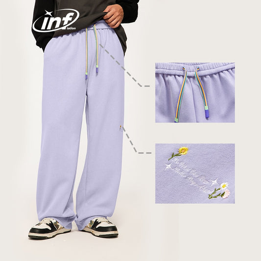 INFLATION Brushed Embroidery Wide-leg Casual Sweatpants