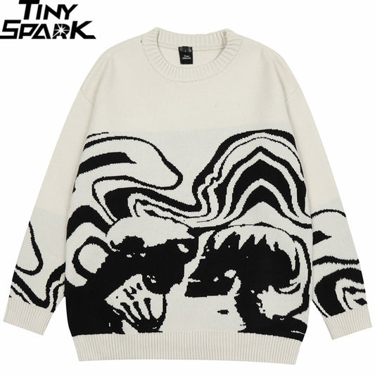 Retro Painting Skull Graphic Knitted Sweater