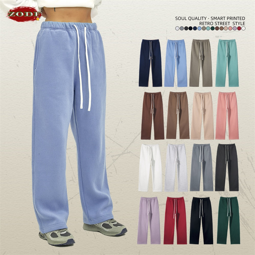 ZODF Fleece Loose Soft Comfortable Sport Solid Straight Sweatpant