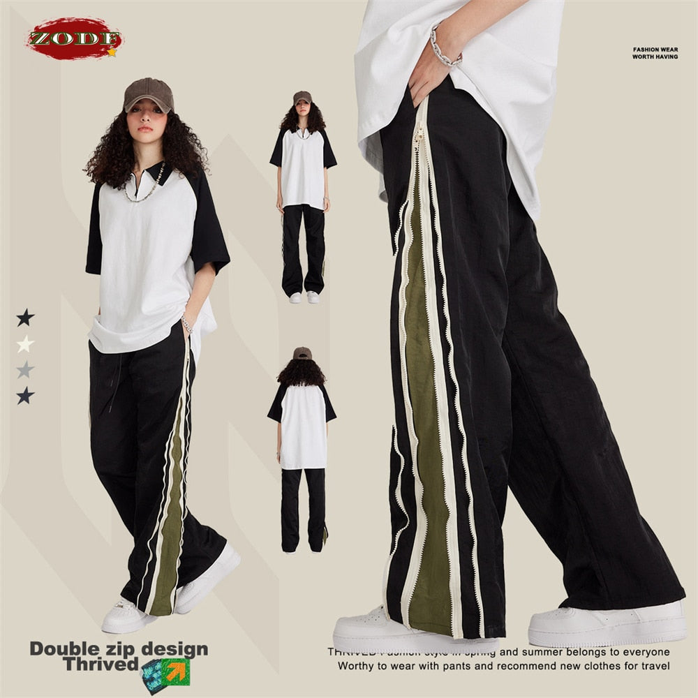 Double Zipper Unisex Hip Hop High Street Pants