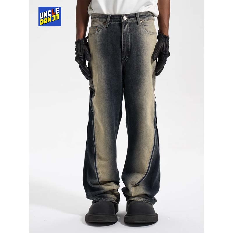 Large Zipper Gradient Washed Casual Flared Distressed Jeans