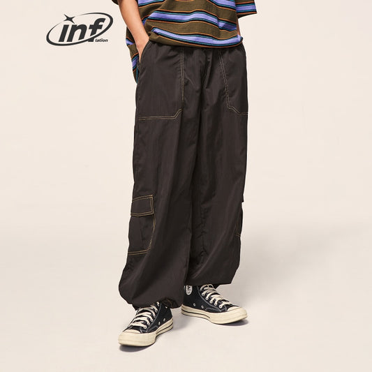 INFLATION Multi Pockets Wide Leg Loose Fit Elastic Waist Cargo Pants