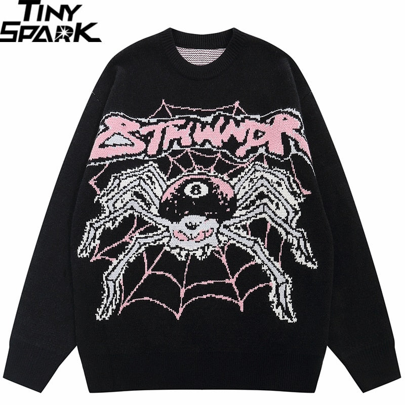 Evil Spider Graphic Knitted Cotton Sweater