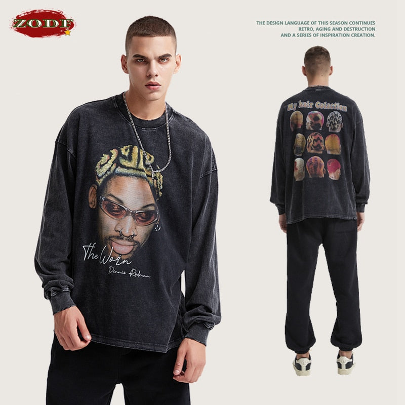 Retro Rodman Printing Cotton Full Sleeve Oversized T-Shirt